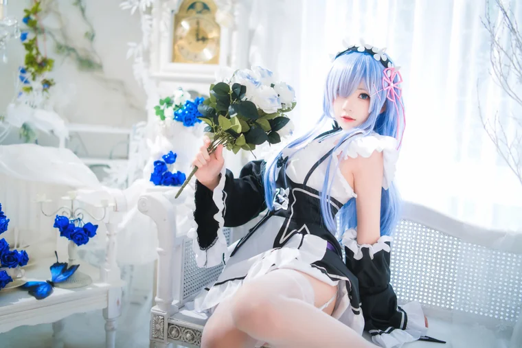 [Coser] Chinese 桜桃喵 - 长发蕾姆A preview 17